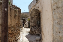 the streets of the abandoned village on Kythra Island