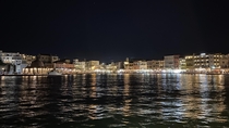 The Venetian harbour in Chania Crete Greece by night