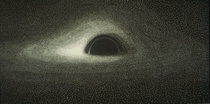 the very first simulated image of a black hole calculated using a s punch card IBM  computer and plotted by hand by French astrophysicist Jean-Pierre Luminet in 