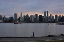 The view of the skyline from Stanley Park Vancouver BC Canada
