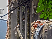 The walls came tumbling down - French Canadian Church under demolition NE USA