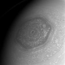 The weather forecast for Saturns north pole storms Lots and lots of storms Here the area within Saturns north polar hexagon is shown to contain myriad storms of various sizes not the least of which is the remarkable and imposing vortex situated over the p
