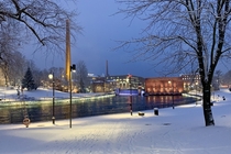 The years first proper snowy blue hour in Tampere Finland 