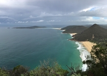 There is a rainbow at Mt Tomaree lookout Australia 