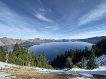 Theres already snow in Crater Lake National park Crater lake Oregon 