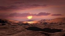 This artists concept shows exoplanet Kepler-c orbiting around its host red dwarf star