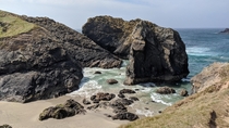 This beautiful location is only reachable during low tides Kynance Cove Cornwall UK 