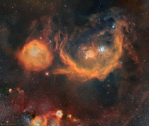 This beautiful photo a compilation of extremely long exposers bringing out the sulfur oxygen and hydrogen consists of the Orion Nebula Barnard loop and Rosetta