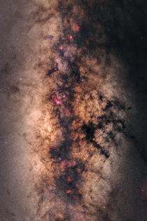 This is my best picture of the Milky Way core I took nearly  hours of lights and  hours of dark frames to get all the details I could using a mm lens 