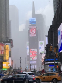 Times Square during a rain shower June  
