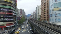 Train overpass in downtown Taipei Taiwan 