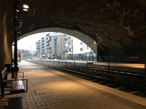Tram stop in Stockholm - in the mouth of a rock tunnel