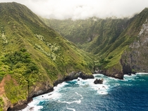 Tropical valley and coast Molokai HI 