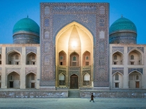 Twilight at an ancient mosque in Bukhara Uzbekistan By Joel Koczwarski 