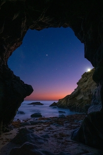 Twilight from inside a giant sea cave - Malibu California  jackfusco