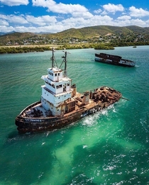 Two ships that ran aground close to the south Caribbean coast of Puerto Rico years ago in my hometown of Peuelas Story in the comments
