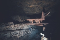 Underground mining cart abandoned inside quarry  video link in description
