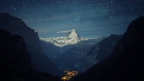 Valley of the Stars A starry night above the Matterhorn as seen from the Lauterbrunnen valley 