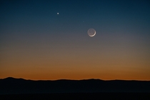 Venus and the Moon setting near Taos New Mexico 