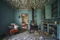 Very messy abandoned Norwegian cabin