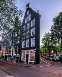 Very narrow corner house Amsterdam Netherlands