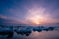 Vibrant sunset over the Jokulsarlon Glacier Lagoon in Iceland  IG zekernaut