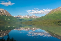 View across Kenai Lake Alaska on a calm day 