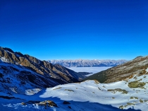 View from Naviser Jchl Tirol Austria to a fog filled Inntal Valley - Beautiful Alps 