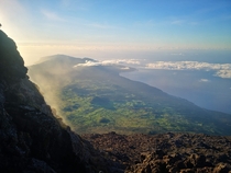 View from the top of Pico Vulcano every small mount in the landscape are old eruptions Pico Island Azores Portugal 