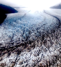 View of Mendenhall Glacier in Alaska from a helicopter 