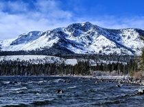 View of Mt Tallac from Fallen Leaf Lake after a snowfall South Lake Tahoe CA 