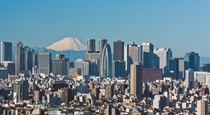View of Shinjuku skyscrapers and Mount Fuji as seen from the Bunkyo Civic Center Bunkyo Ward Tokyo 