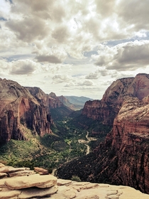View of Zion Canyon from the top of Angels Landing 