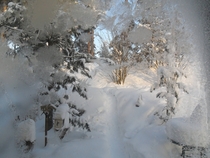 View through a frozen window last February Vuokatti Finland 