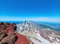 Views of Middle and North Sister from the South Sister Summit OR 