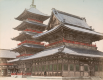 Vintage photo of Shitenn-ji Temple in Osaka before it was destroyed by a typhoon in  and rebuilt in a smaller size