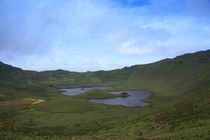 Volcanic crater on the island of Corvo Azores Portugal 