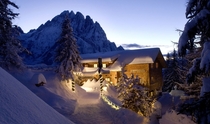 Warm and cosy place in the snowy Tyrol Dolomites