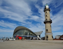 Warnemnde Lighthouse and Teepott Teapot in Rostock Mecklenburg-Vorpommern Germany 