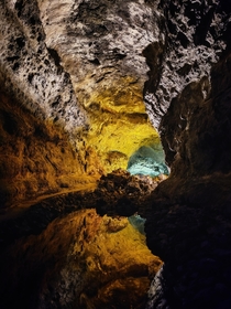 Water reflection inside Cueva de los Verdes Lanzarote 
