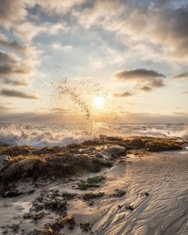 Wave splash during sunset San Diego CA OC 