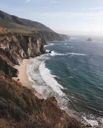Waves crashing off the California coast 