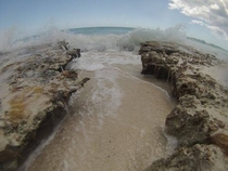 Waves Splashing on Sea Rock Punta Cana 