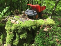 We found this toy truck far out in the German forest
