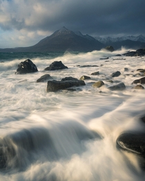 Weathering the storm at Elgol Beach Scotland 
