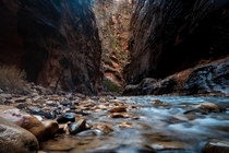 Wide Angle Shot of the Narrows Zion National Park Utah 