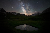 Window to the universe - milky way in the french Alps 