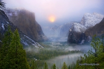 Winter Magic - a thin mist hangs over Yosemite Valley California  photo by Darvin Atkeson