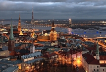 Winter Night in Riga Latvia 