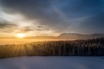 Winter sunrise in snow-covered Central Switzerland 